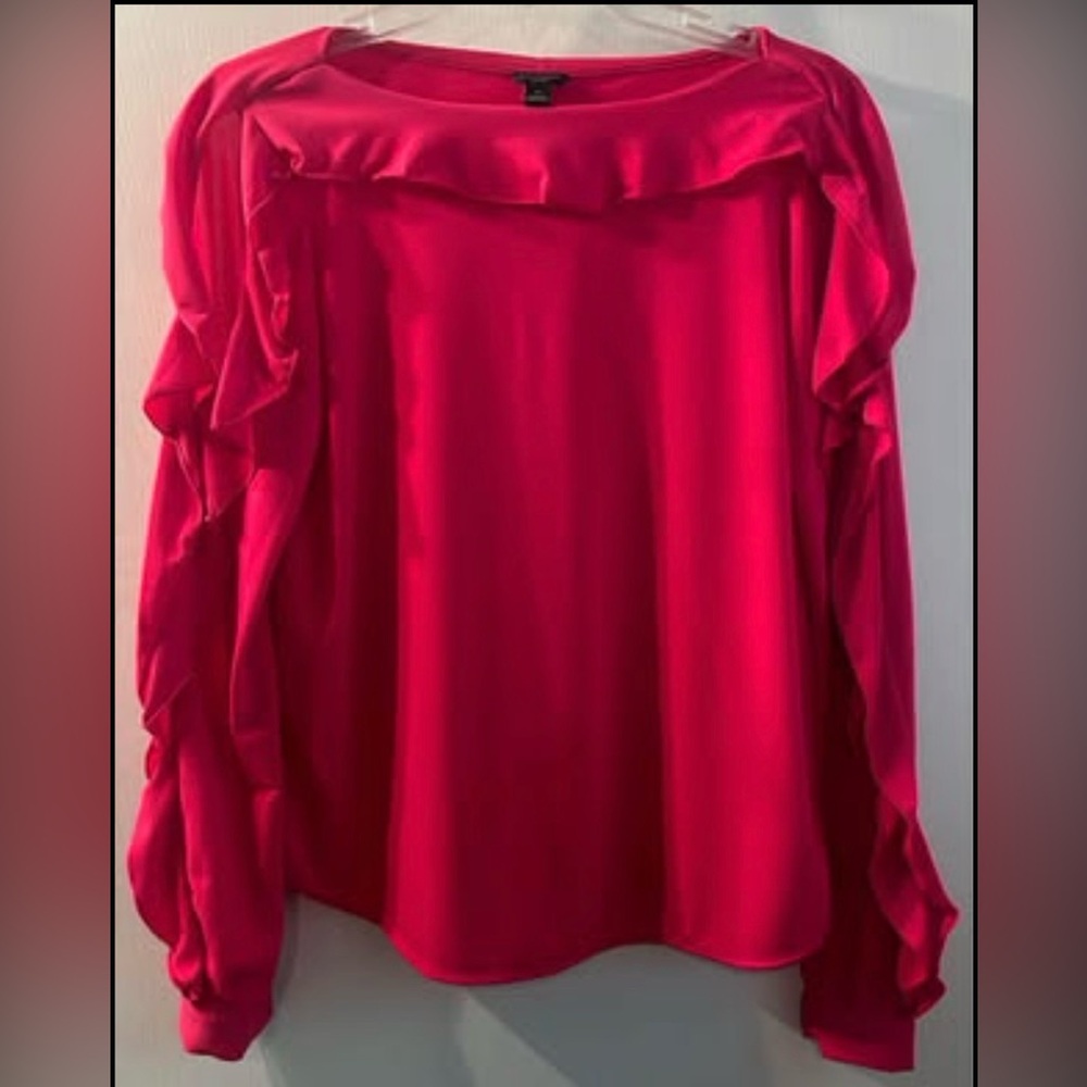 Ann Taylor Pink Blouse with Ruffle Accents Open upper arms, Size SP (38”X26”)